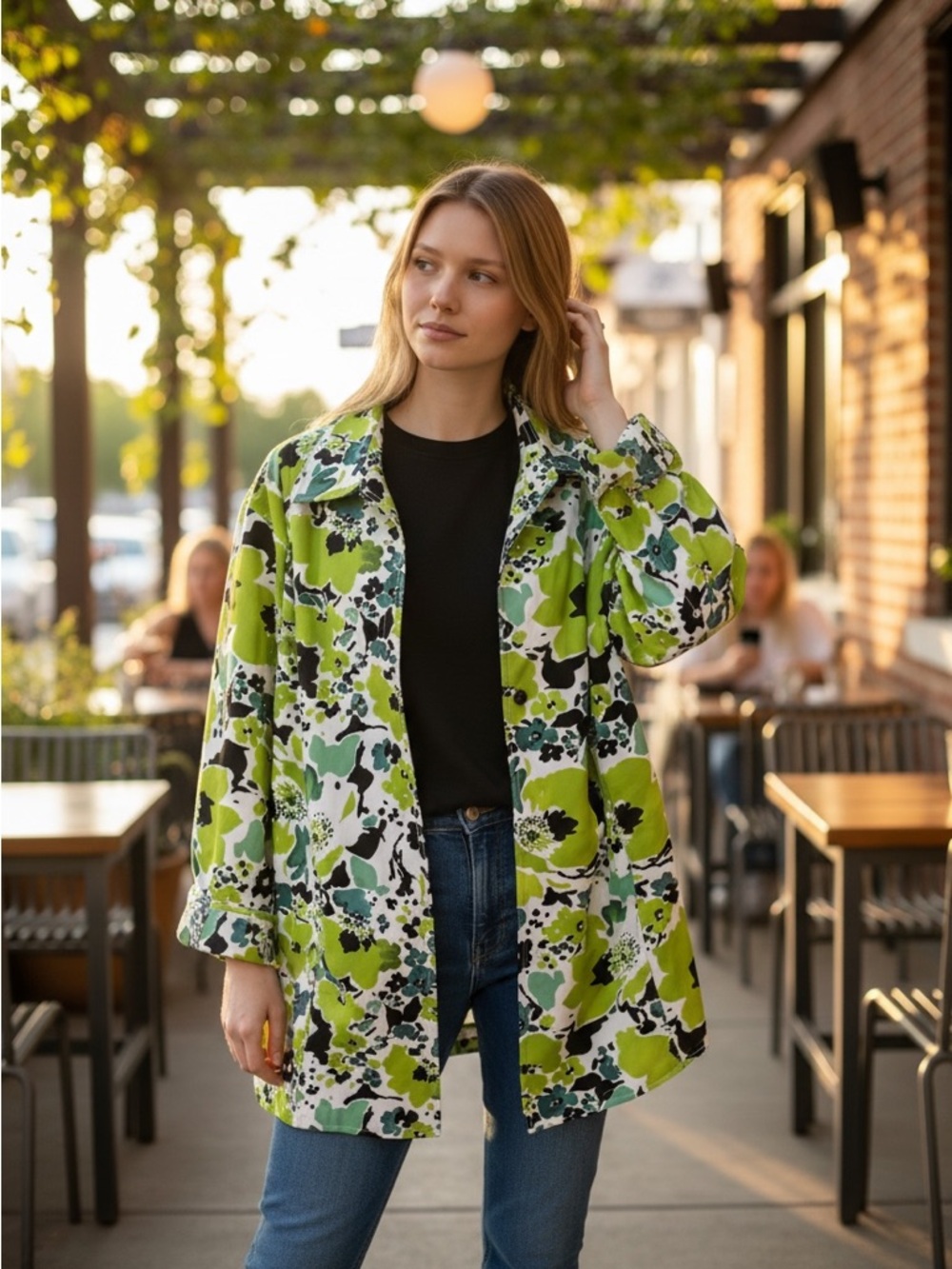 Kim Rogers Green Floral Print Blazer/Jacket